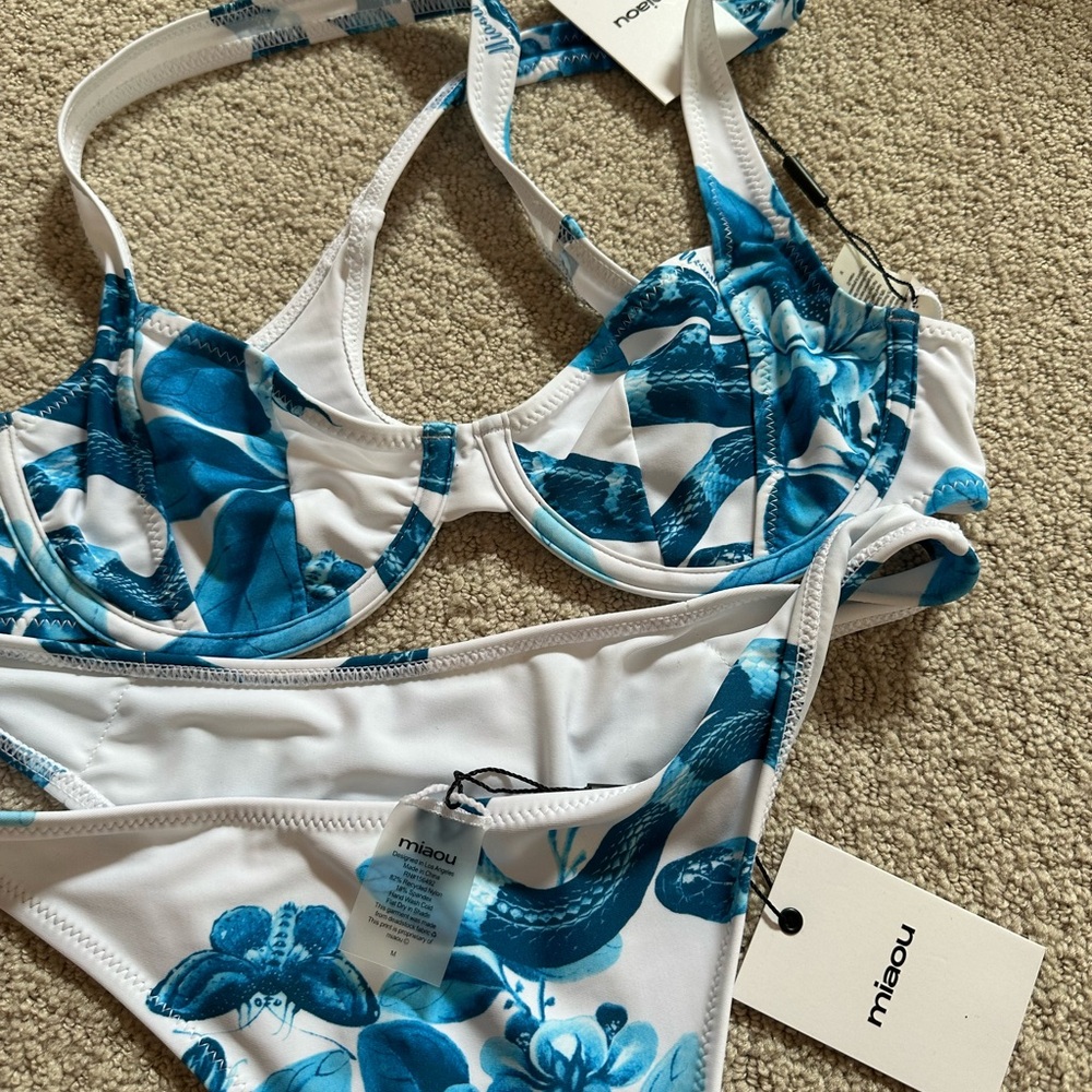Miaou White and Teal Blue Floral Underwire Bikini Set